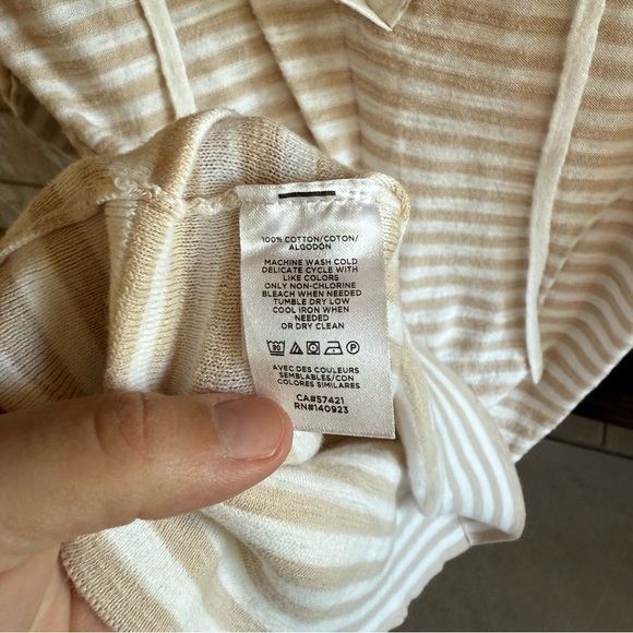 LOFT Beige and White Striped Top 3/4 sleeve Small Petite - Picture 5 of 6